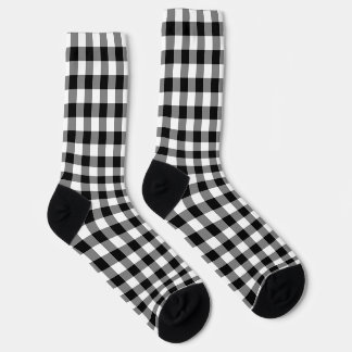 Black and White Large Size Gingham Checks Socks