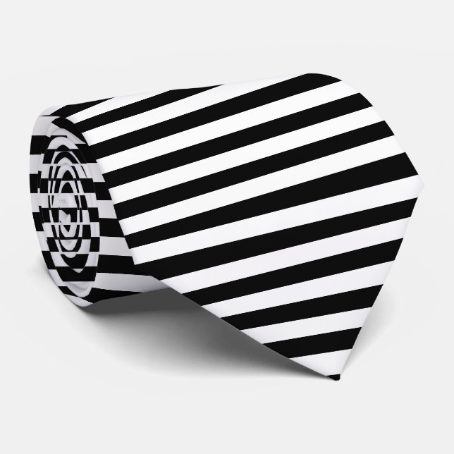 Black and White Large Size Horizontal Stripes Tie (Rolled)