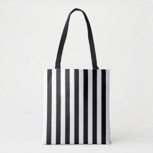 Black and White Large Size Vert. Stripes Pattern Tote Bag