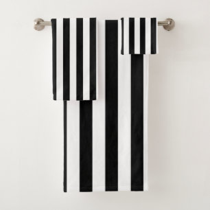 Black and White Large Size Vertical Stripes Bath Towel Set