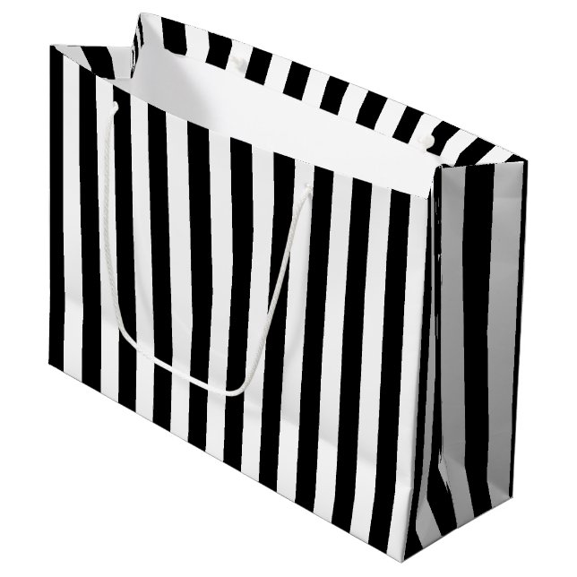 Black and White Large Size Vertical Stripes Large Gift Bag (Front Angled)