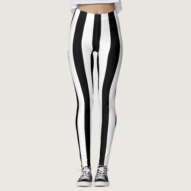 Black and White Large Size Vertical Stripes Leggings (Front)