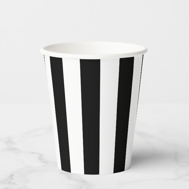 Black and White Large Size Vertical Stripes Paper Cups (Front)