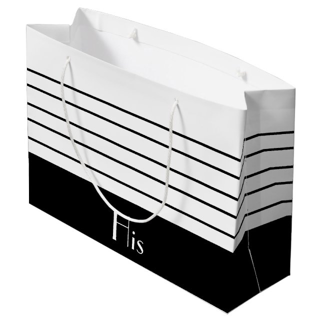 Black And White Large Stripe Gift Bag (Back Angled)