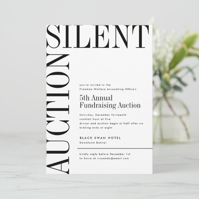 Black and White Large Text Silent Auction Invitation (Standing Front)