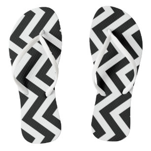 Black and White Large Vertical Chevron Stripes Flip Flops