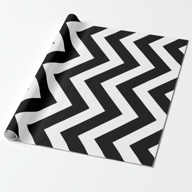 Black and White Large Vertical Chevron Stripes Wrapping Paper (Unrolled)