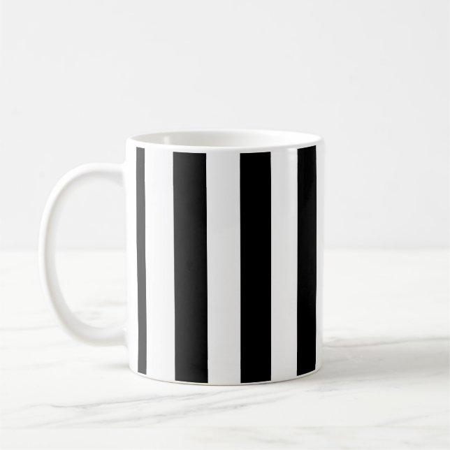 Black and White Large Vertical Stripes Pattern Coffee Mug (Left)