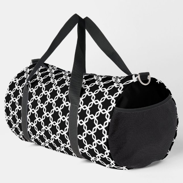 Black and White Lattice Pattern   Duffle Bag (Right Corner)