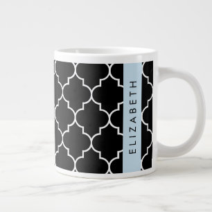 Black And White Latticework, Trellis, Your Name Large Coffee Mug