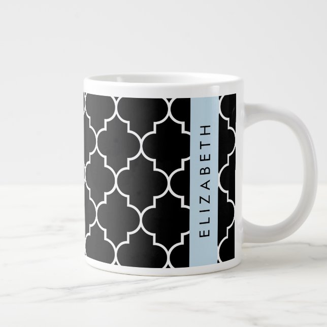 Black And White Latticework, Trellis, Your Name Large Coffee Mug (Right)