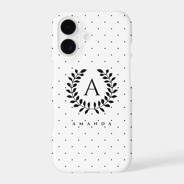Black And White Laurel Monogram Polka Dot Pattern (Back)