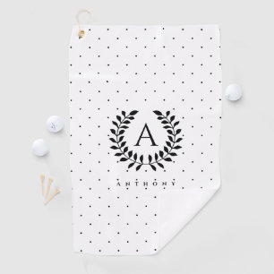 Black And White Laurel Monogram Polka Dot Pattern Golf Towel