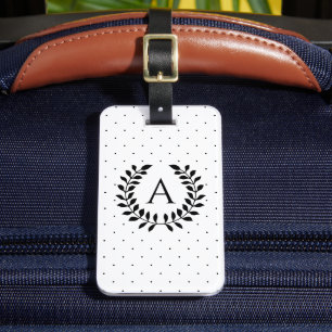 Black And White Laurel Monogram Polka Dot Pattern Luggage Tag