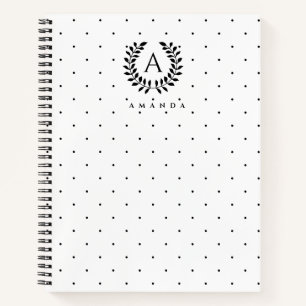 Black And White Laurel Monogram Polka Dot Pattern Notebook