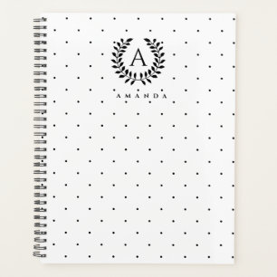 Black And White Laurel Monogram Polka Dot Pattern Planner
