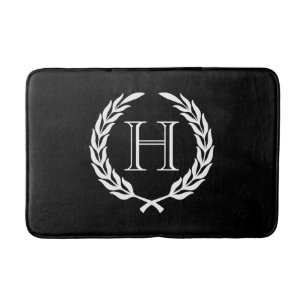 Black and White Laurel Wreath Bath Mat