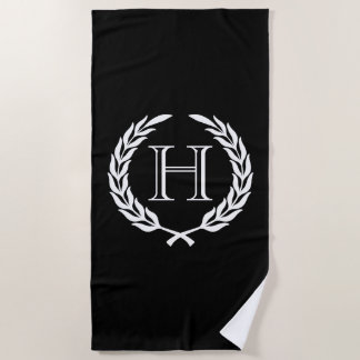 Black and White Laurel Wreath Beach Towel