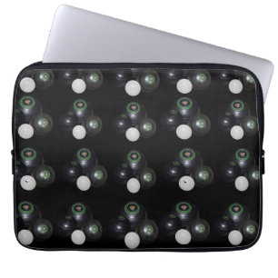 Black And White Lawn Bowls Pattern. Laptop Sleeve