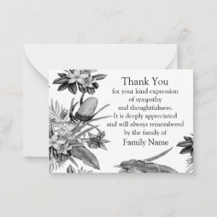 Black And White Leaf After Funeral Thank You Cards