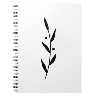 Black and White Leaf Branch Clean Botanical  Notebook