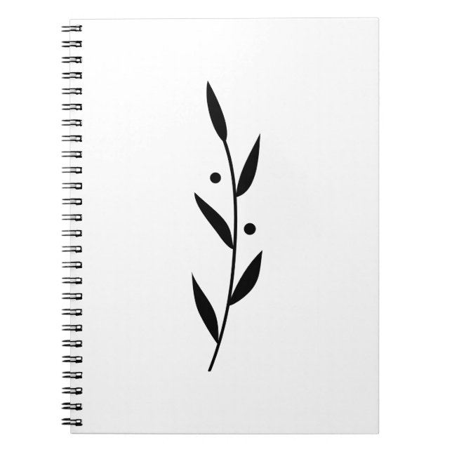 Black and White Leaf Branch Clean Botanical  Notebook (Front)