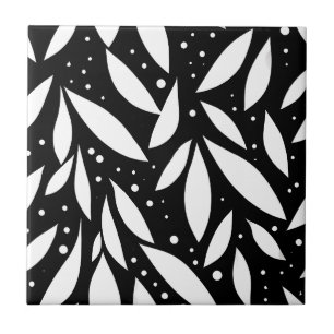 Black and White Leaf Foliage Tile