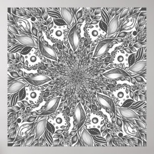 Black and white leaf mandala canvas print