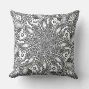 Black and white leaf mandala cushion