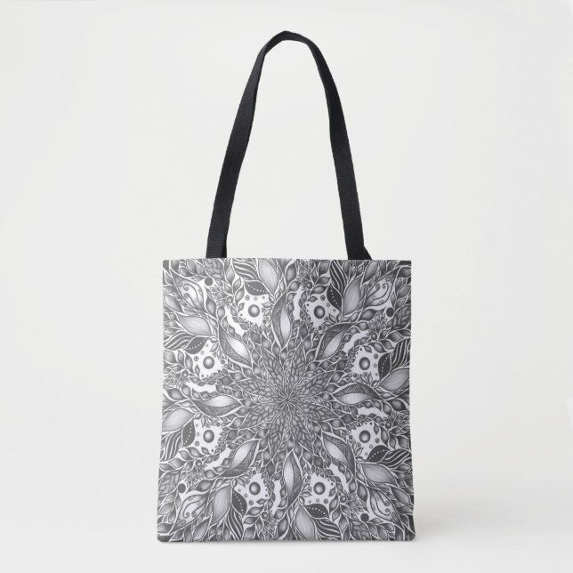Black and white leaf mandala tote bag (Front)