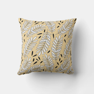 Black and white leaf pattern with beige background cushion