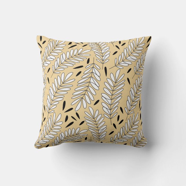 Black and white leaf pattern with beige background cushion (Back)
