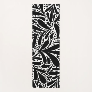 Black and white leaves abstract pattern yoga mat