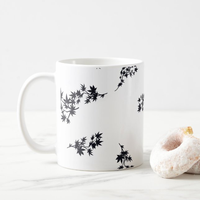 Black and White Leaves Coffee Mug (With Donut)