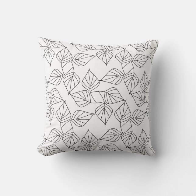 Black and white leaves. cushion (Front)