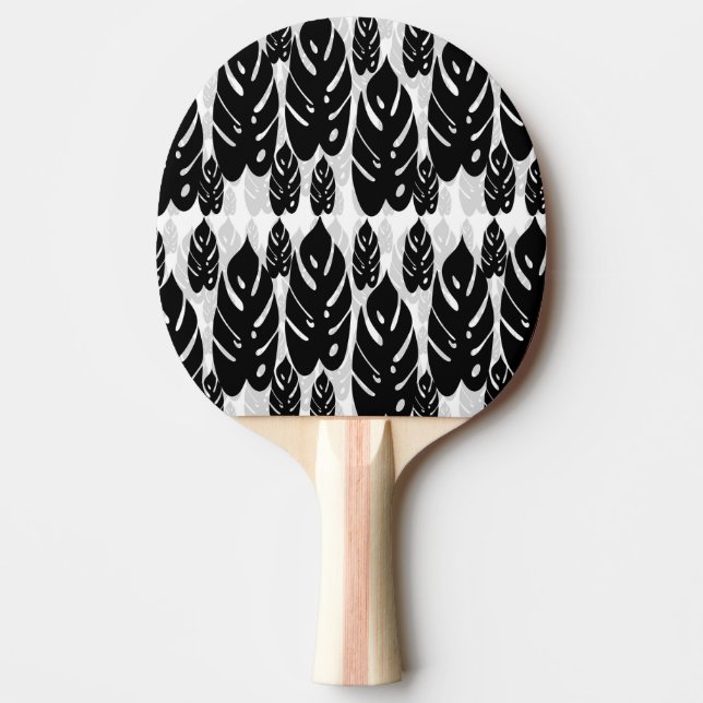 Black and White Leaves Design Ping Pong Paddle (Front)