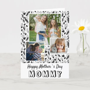 Black and White Leaves Happy Mother`s Day 3 Photo  Card