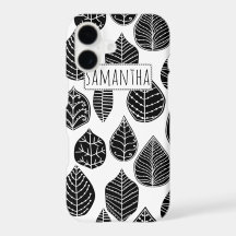 Black and white leaves pattern and name