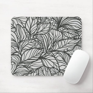 Black and White Leaves Pattern Mouse Mat
