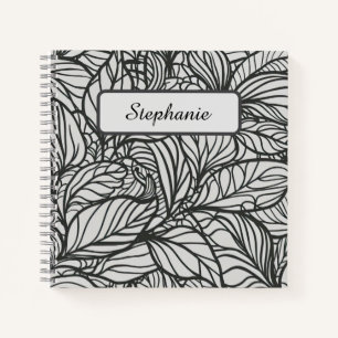 Black and White Leaves Pattern Personalised Notebook