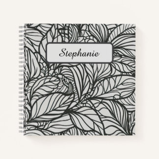 Black and White Leaves Pattern Personalised Notebook