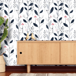 Black and white leaves pattern wallpaper