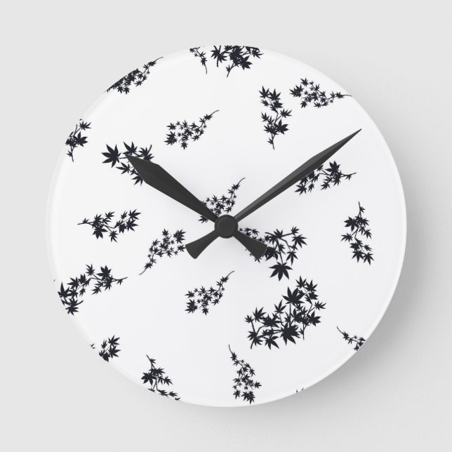 Black and White Leaves Round Clock (Front)