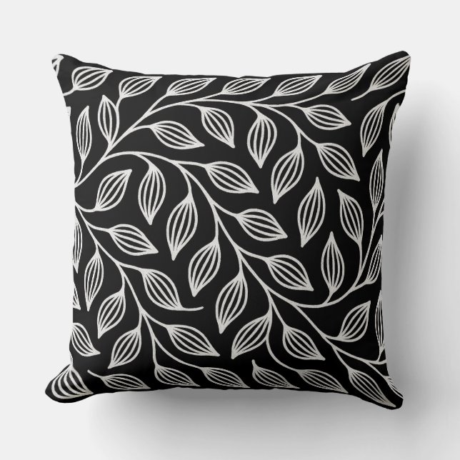 Black and White Leaves Throw Pillow (Front)