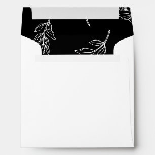 Black and white leaves wedding invitation envelope