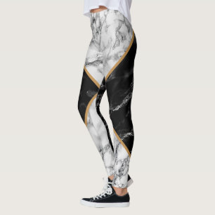 Black and White Leggings with Marble Design