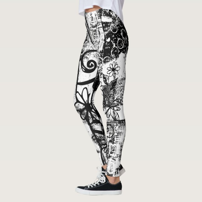 Black And White Leggings with Printed Graffiti Art (Left)