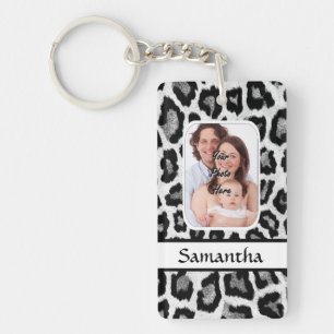 Black and white leopard animal print key ring