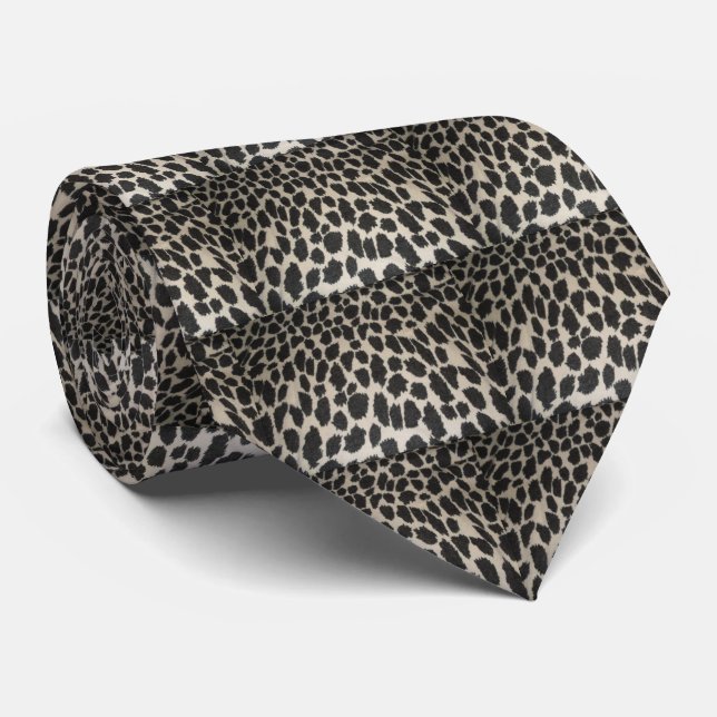 Black and White Leopard Animal  Print Tie (Rolled)
