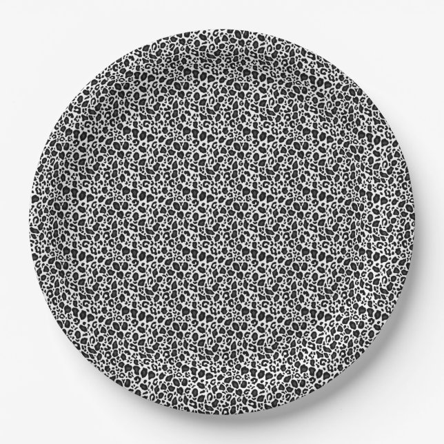 Black and white leopard cheetah pattern paper plate (Front)